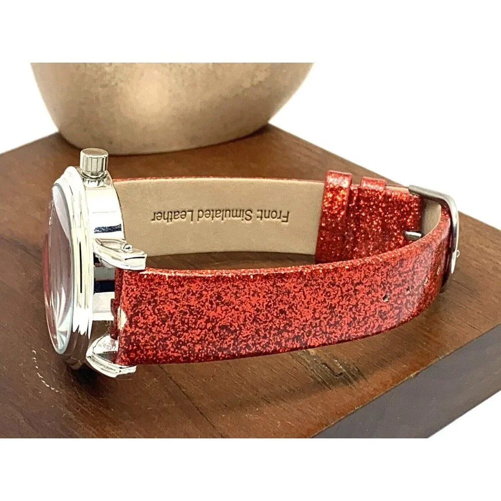 Disney Cruella Women's Watch WDS001023 Quartz Silver 38mm Red Leather Ba…